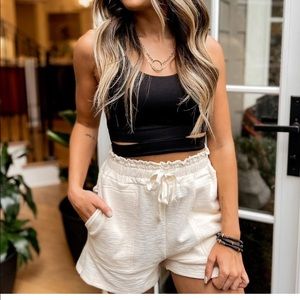 Cream colored stretchy lounge shorts